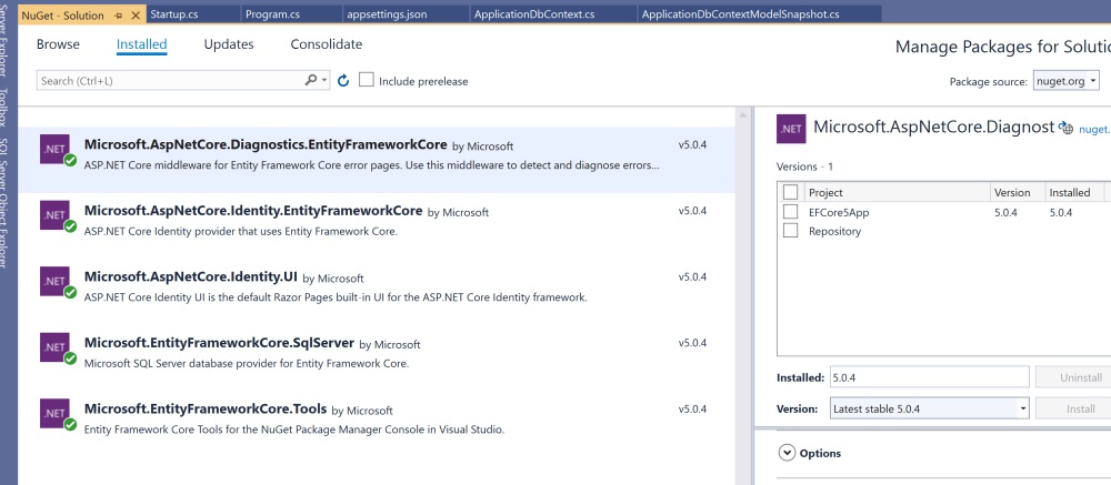 Move Entity Framework Core v5.0 to a Separate Project